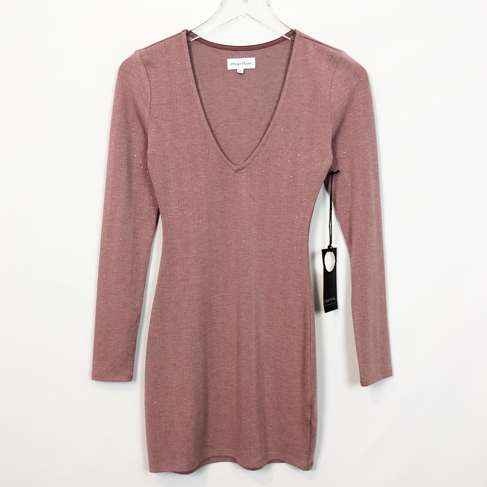 Privacy Please Pink Shimmer Ribbed Bodycon Small